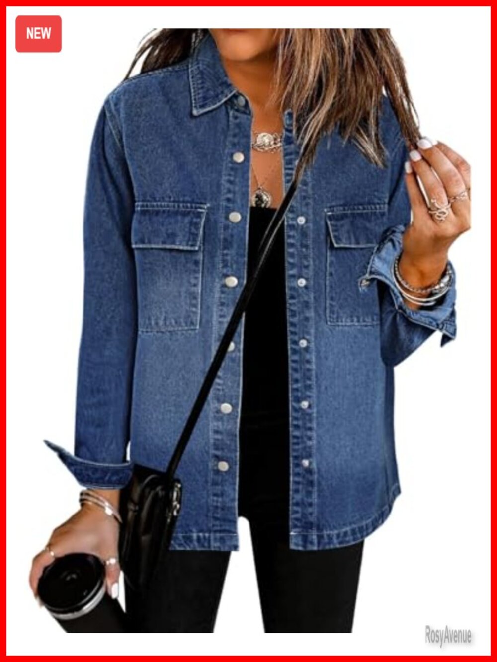 Oversized Button Down Denim Jacket with Pockets